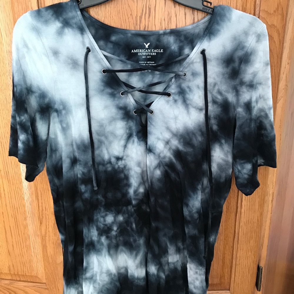 Blue and white tie dye American Eagle Shirt